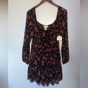 Floral Black and Red Dress